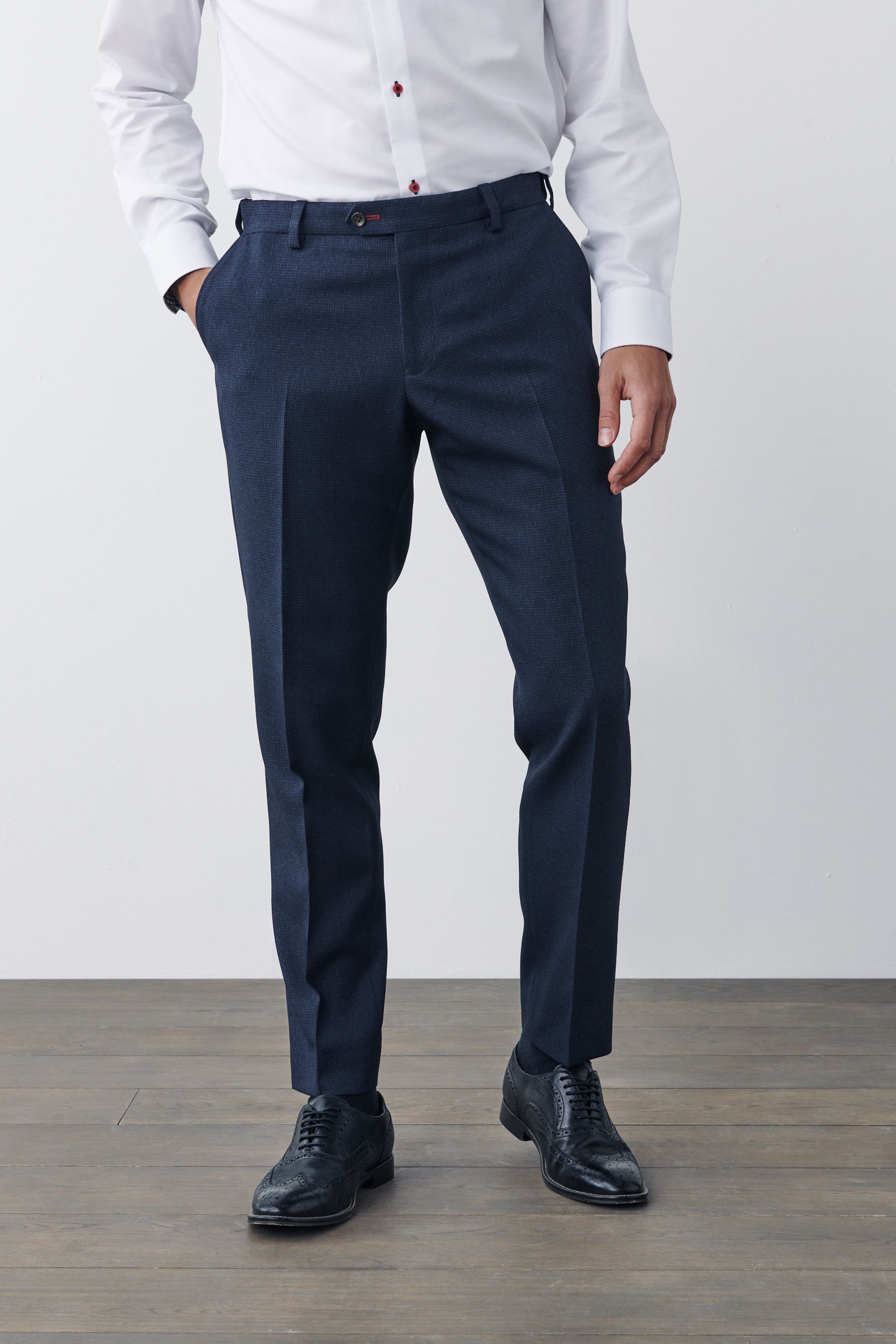 Next navy suit trousers discount
