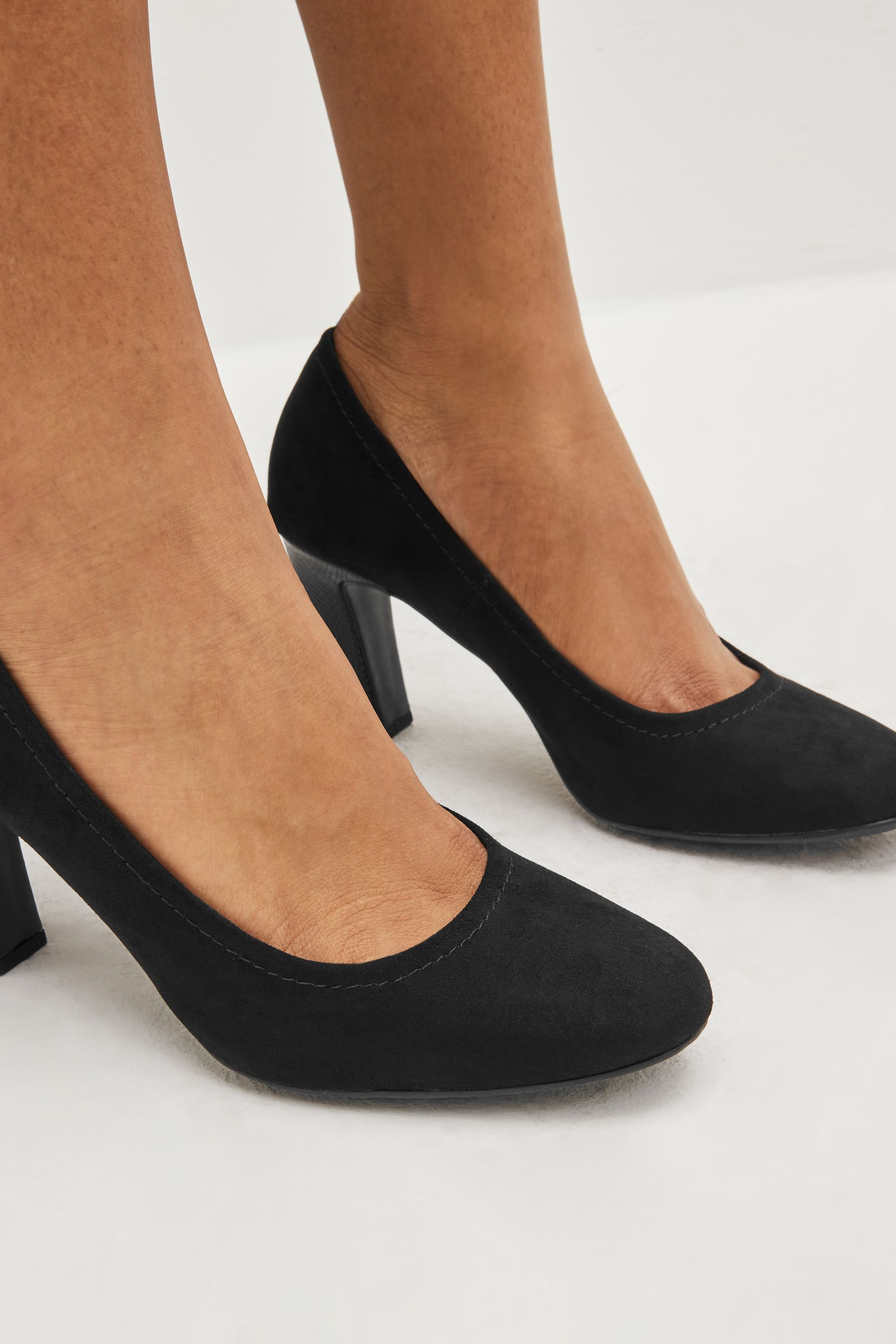 Black Regular Wide Fit Forever Comfort Round Toe Block Heel Court Shoes