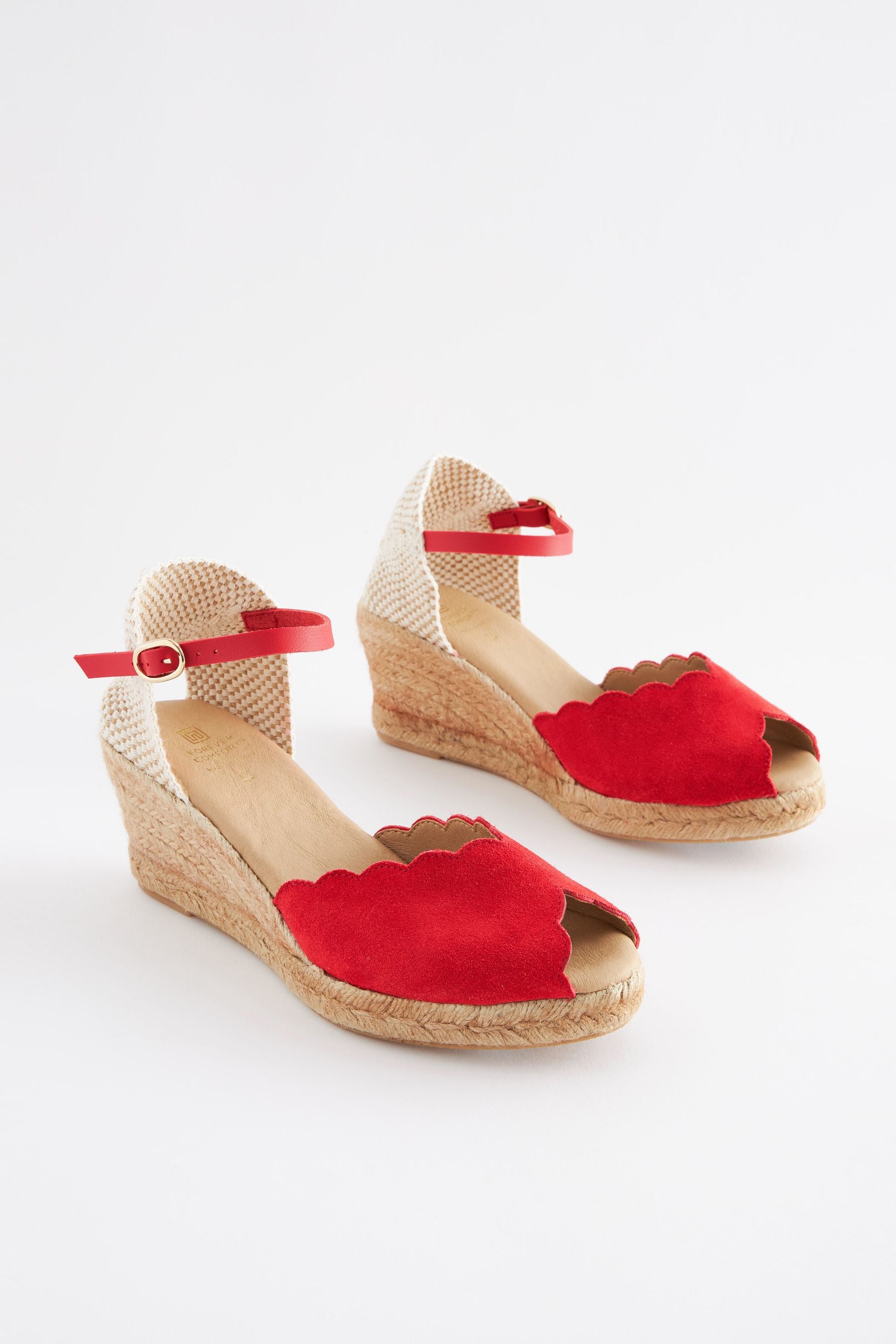 Buy Red Scallop Peep Toe Wedges from Next Luxembourg