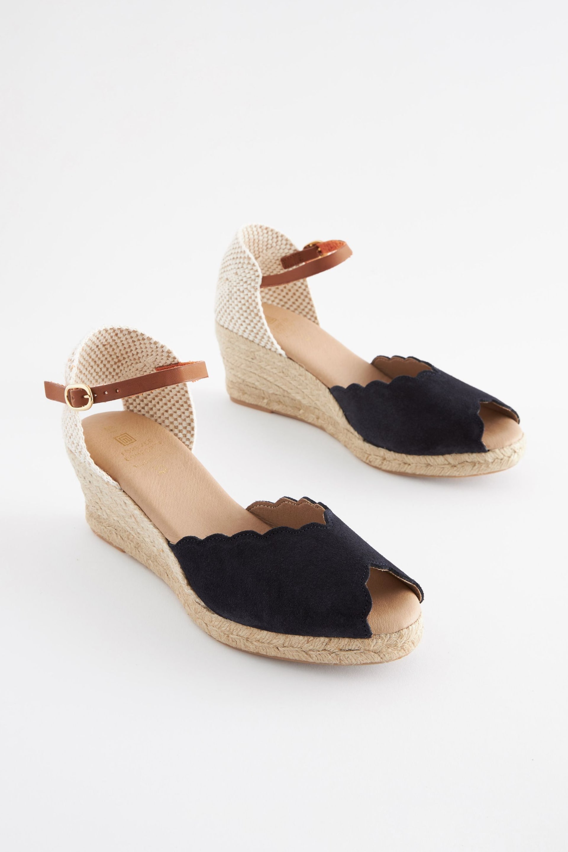 Navy Blue Scallop Peep Toe Wedges - Image 3 of 6