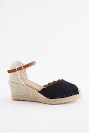 Navy Blue Scallop Peep Toe Wedges - Image 4 of 6