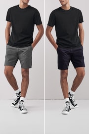Navy/Charcoal Slim Fit Stretch Chinos Shorts 2 Pack - Image 1 of 14