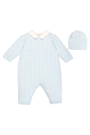 Emile et Rose Blue Cable Knit All-In-One And Hat - Image 1 of 2