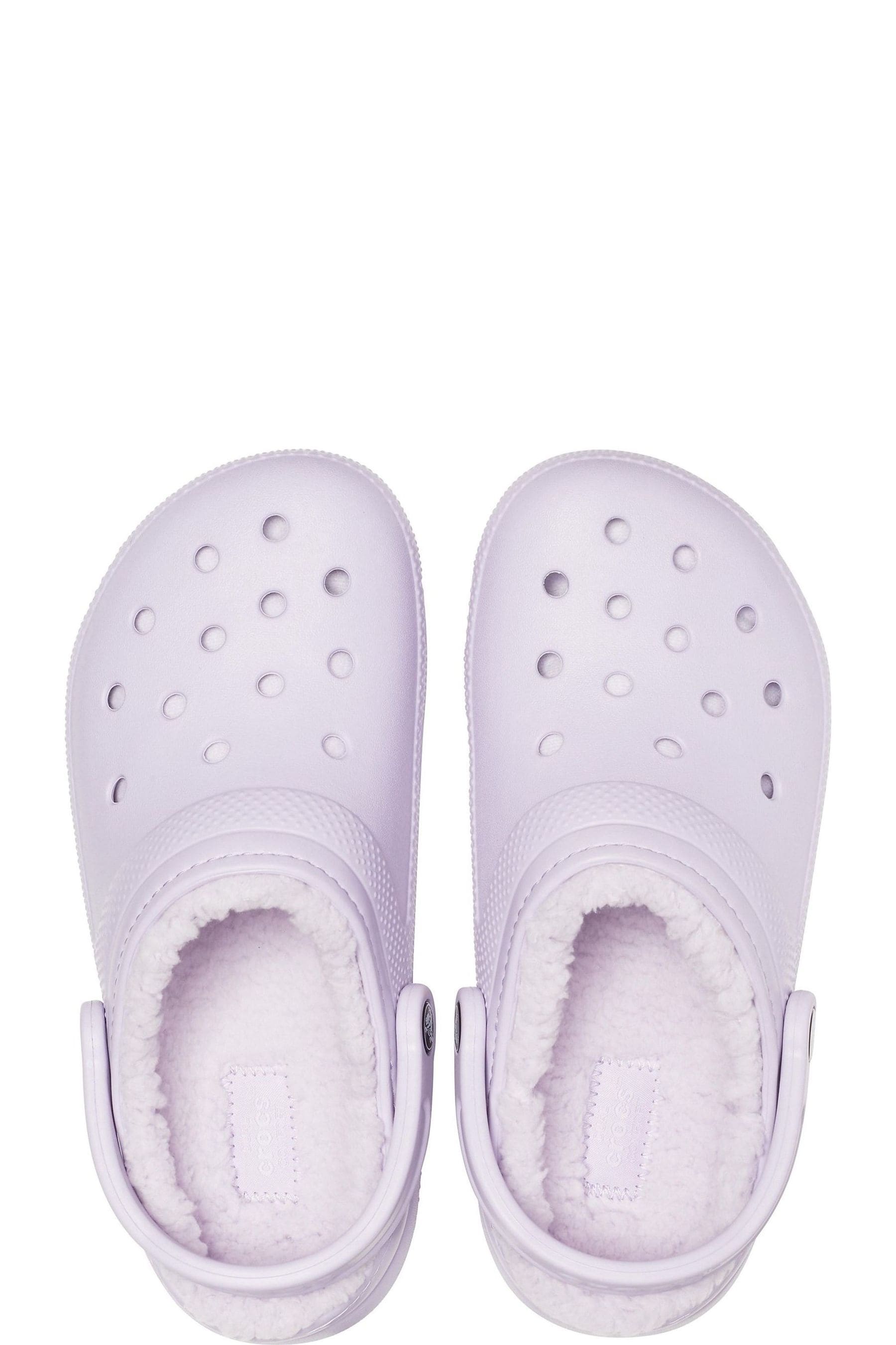 Purple fuzzy crocs on sale
