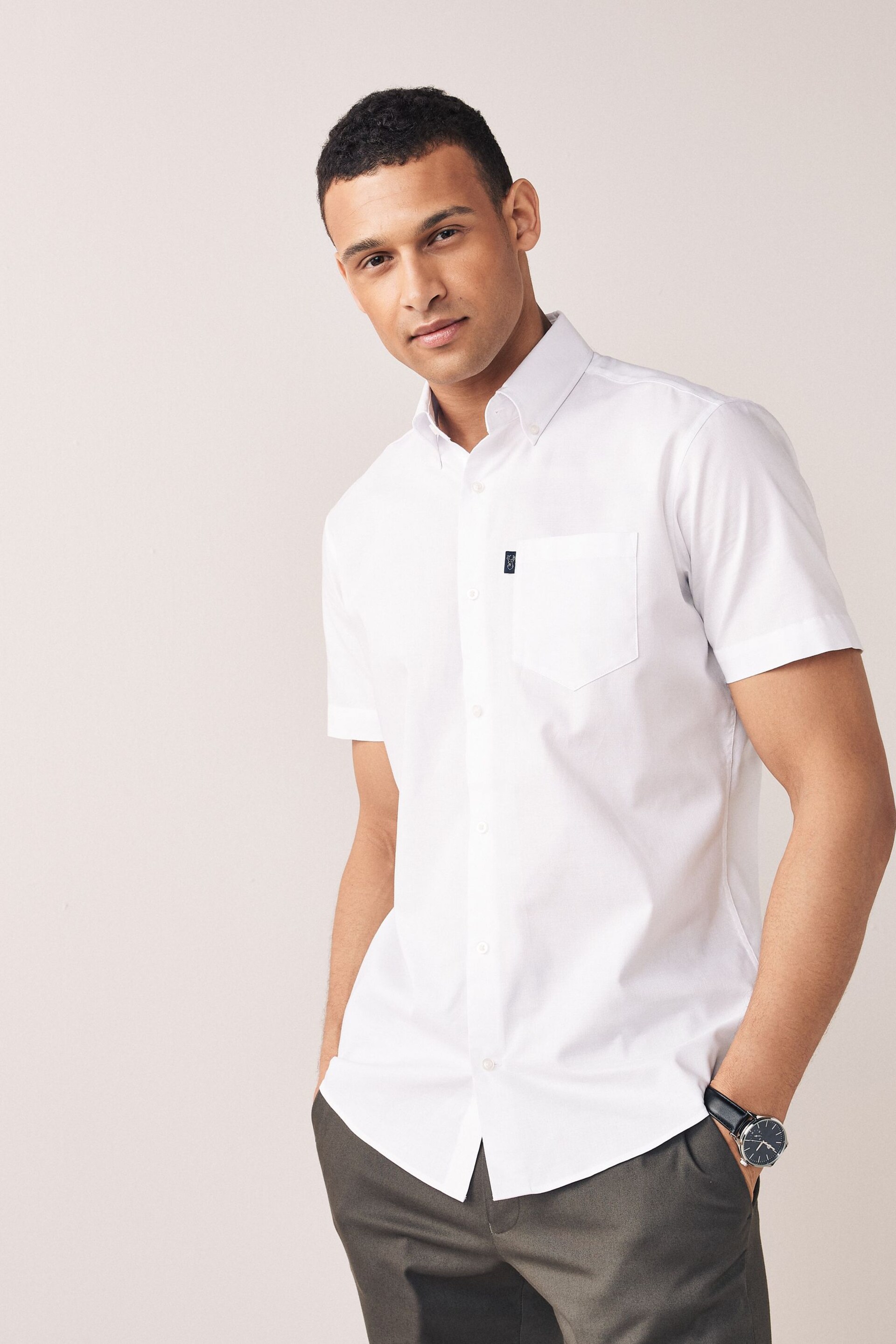 White Slim Fit Easy Iron Button Down Oxford Shirt - Image 1 of 6