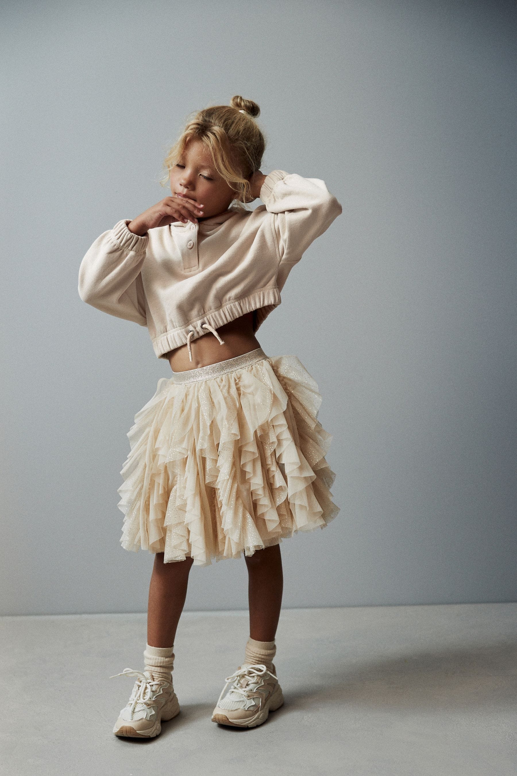 Buy Ecru Cream Gold Sparkle Tiered Tulle Mesh Skirt 3 16yrs from Next Luxembourg