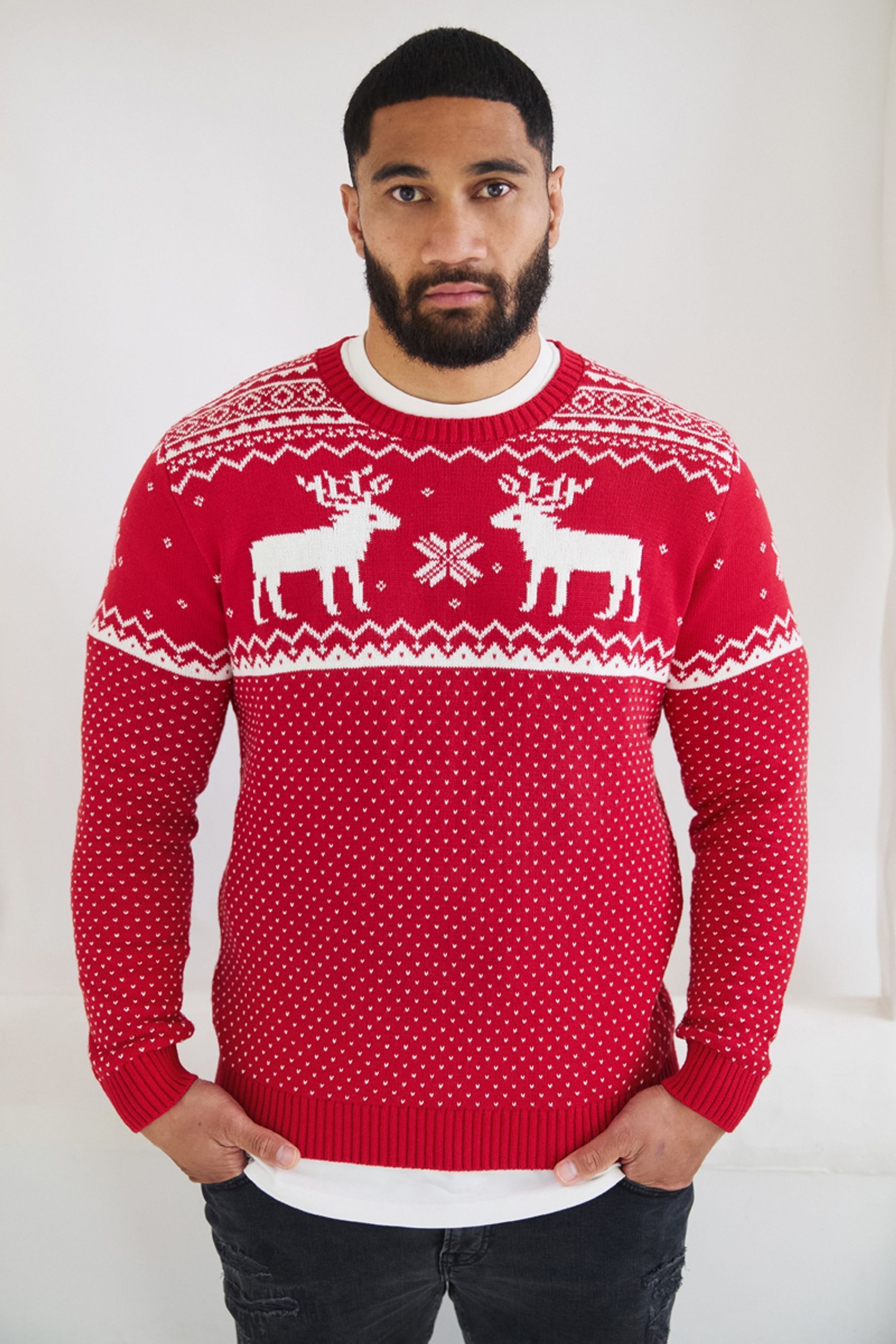 Buy The Little Tailor Mens Christmas 100 Cotton Reindeer Fairisle Pattern Jumper from Next Luxembourg