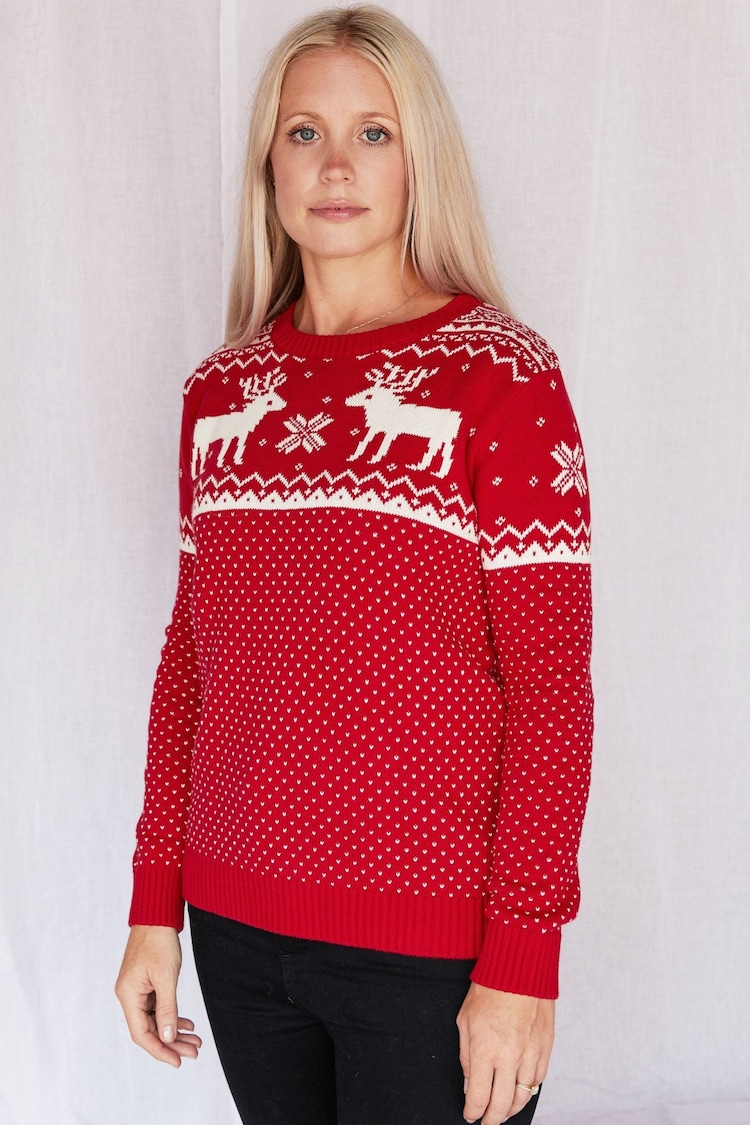 The Little Tailor Green Christmas Reindeer Fairisle Jumper - Image 1 of 5