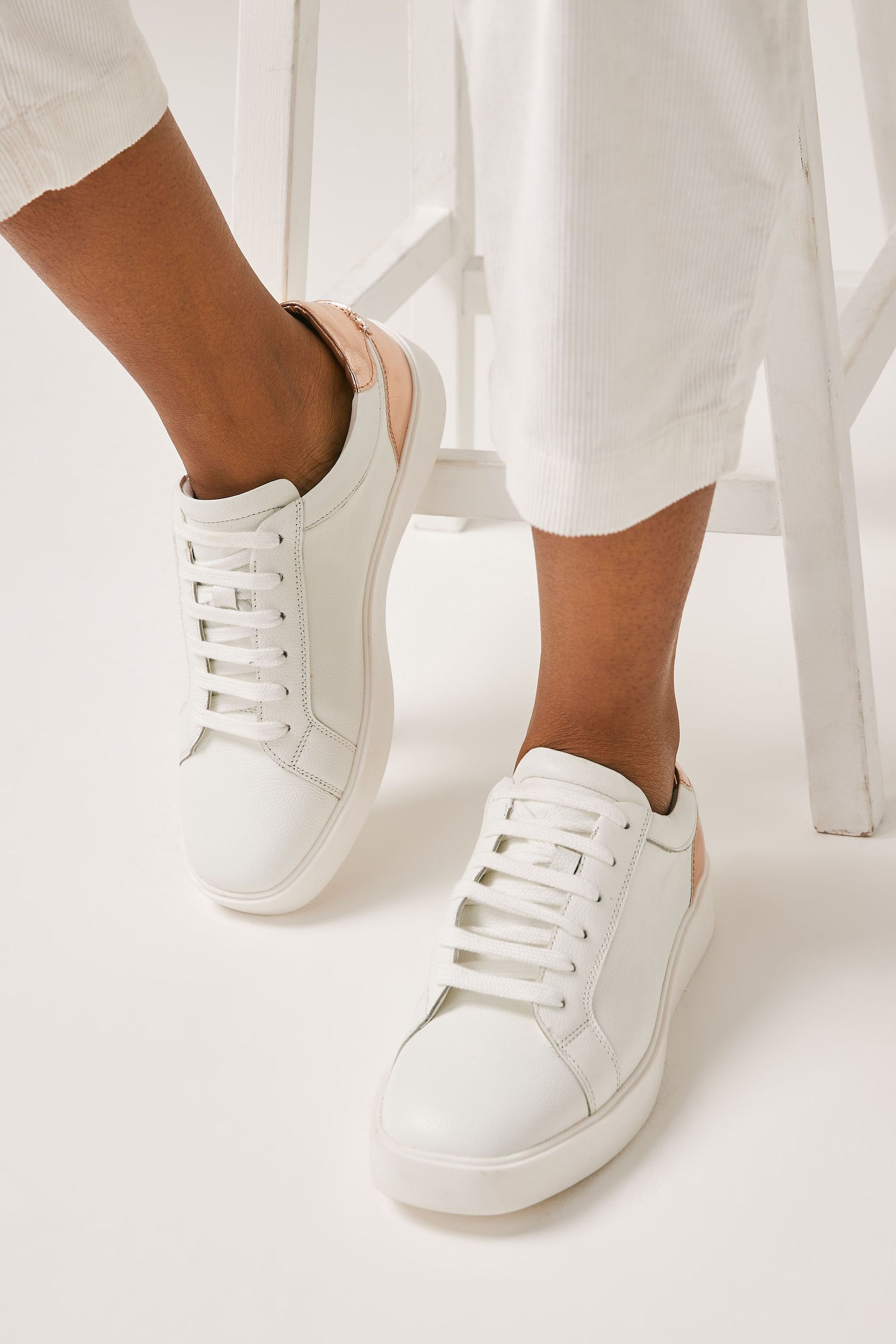 Rose gold leather trainers discount