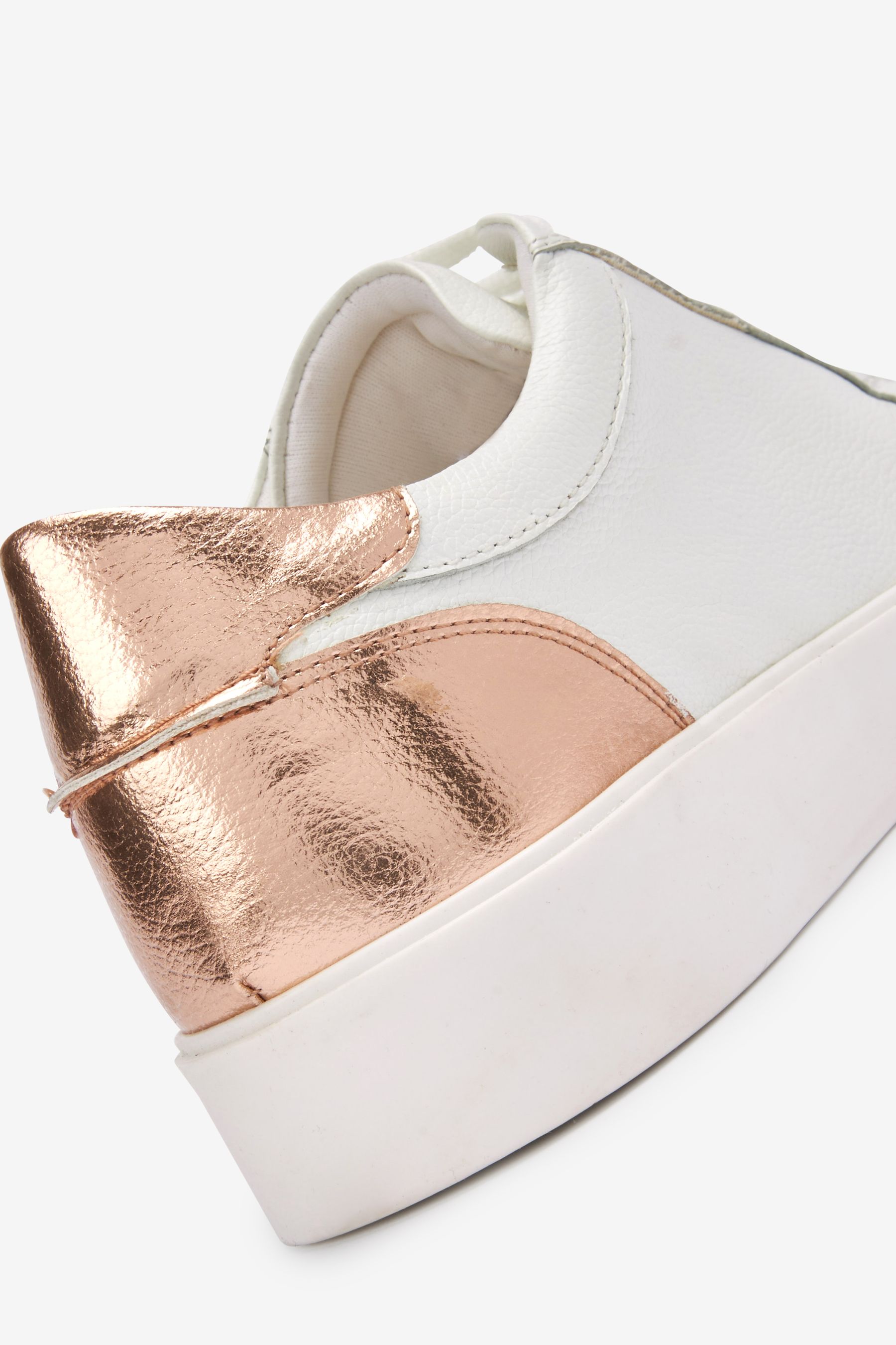 Buy White with Rose Gold Wide Fit Signature Leather Lace Up Trainers from Next Germany