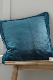 Catherine Lansfield Teal Blue Velvet and Faux Fur Soft and Cosy Cushion - Image 1 of 6