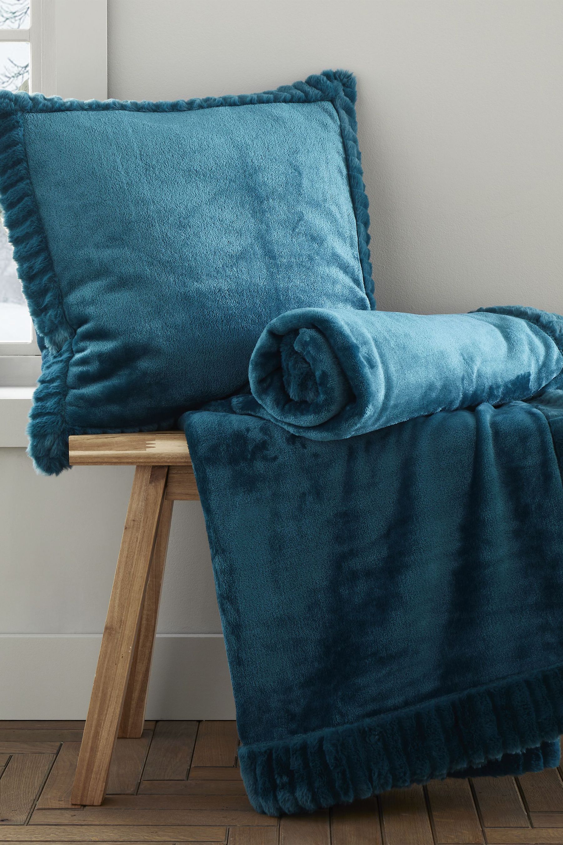 Buy Catherine Lansfield Teal Blue Velvet And Faux Fur Soft and Cosy Throw from the Next UK online shop