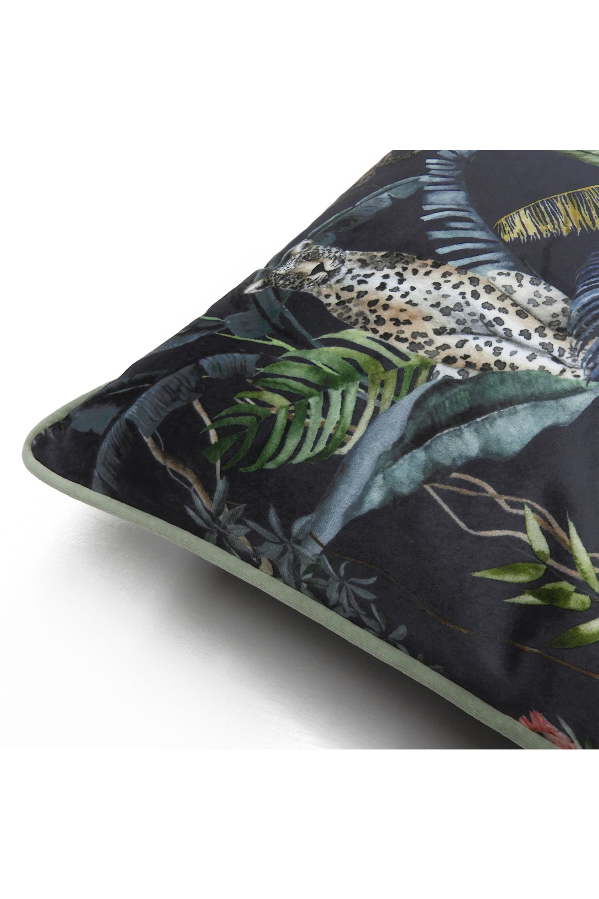 Evans Lichfield Petrol Blue Jungle Leopard Velvet Polyester Filled Cushion - Image 4 of 4