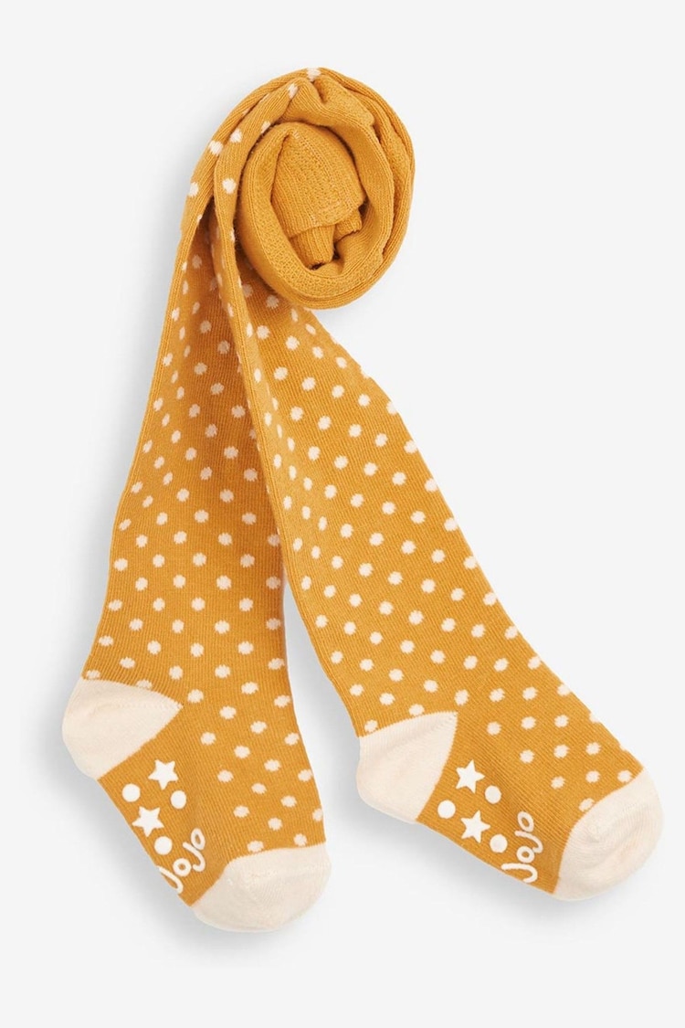 JoJo Maman Bébé Mustard Cotton Rich Spot Tights - Image 1 of 1