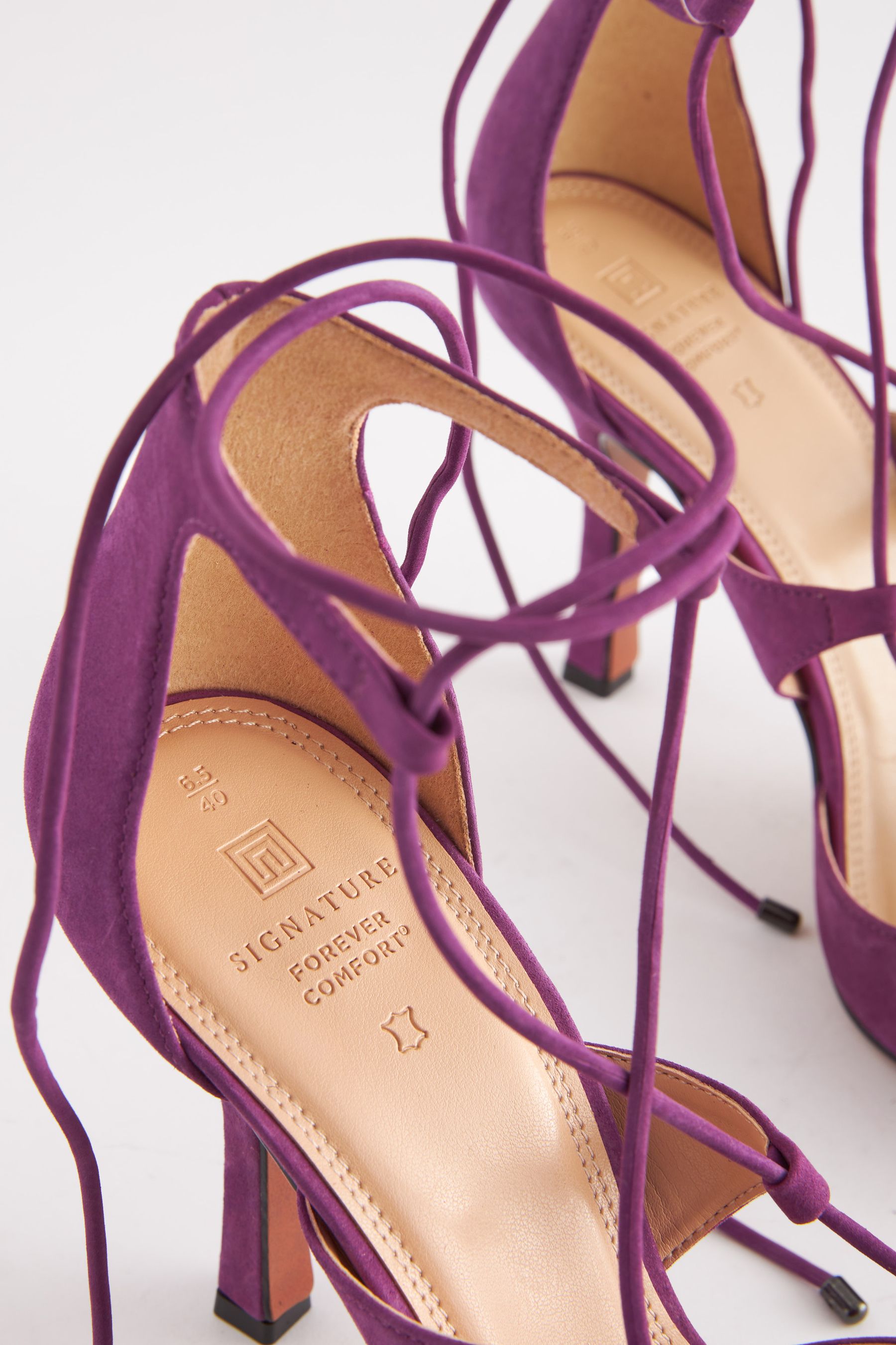 Buy Purple Signature Leather Strappy Wrap Heels from Next Luxembourg