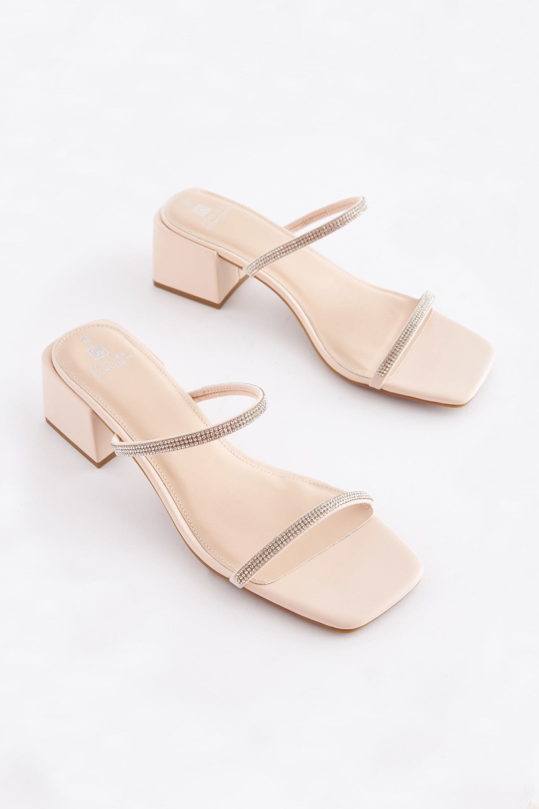Buy Nude Cream Regular Wide Fit Forever Comfort Two Band Block Heel Mules from Next Luxembourg