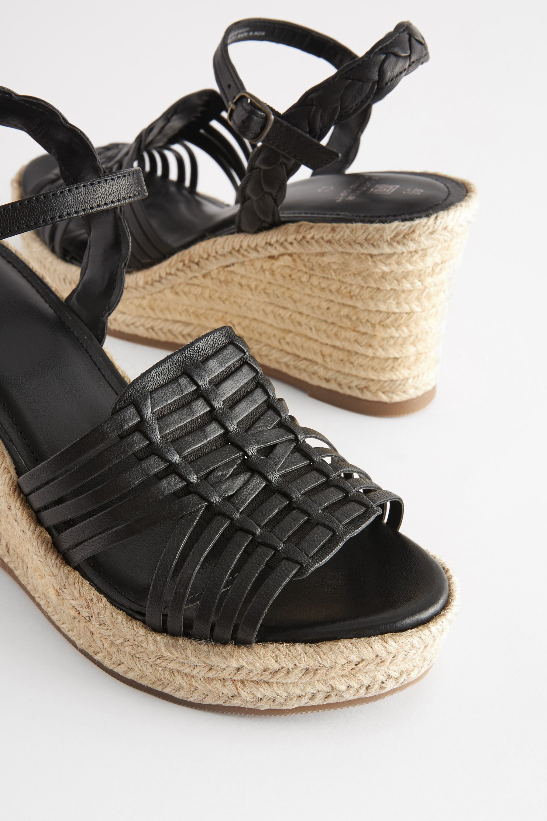 Buy Black Leather Huarache Wedges from Next Luxembourg