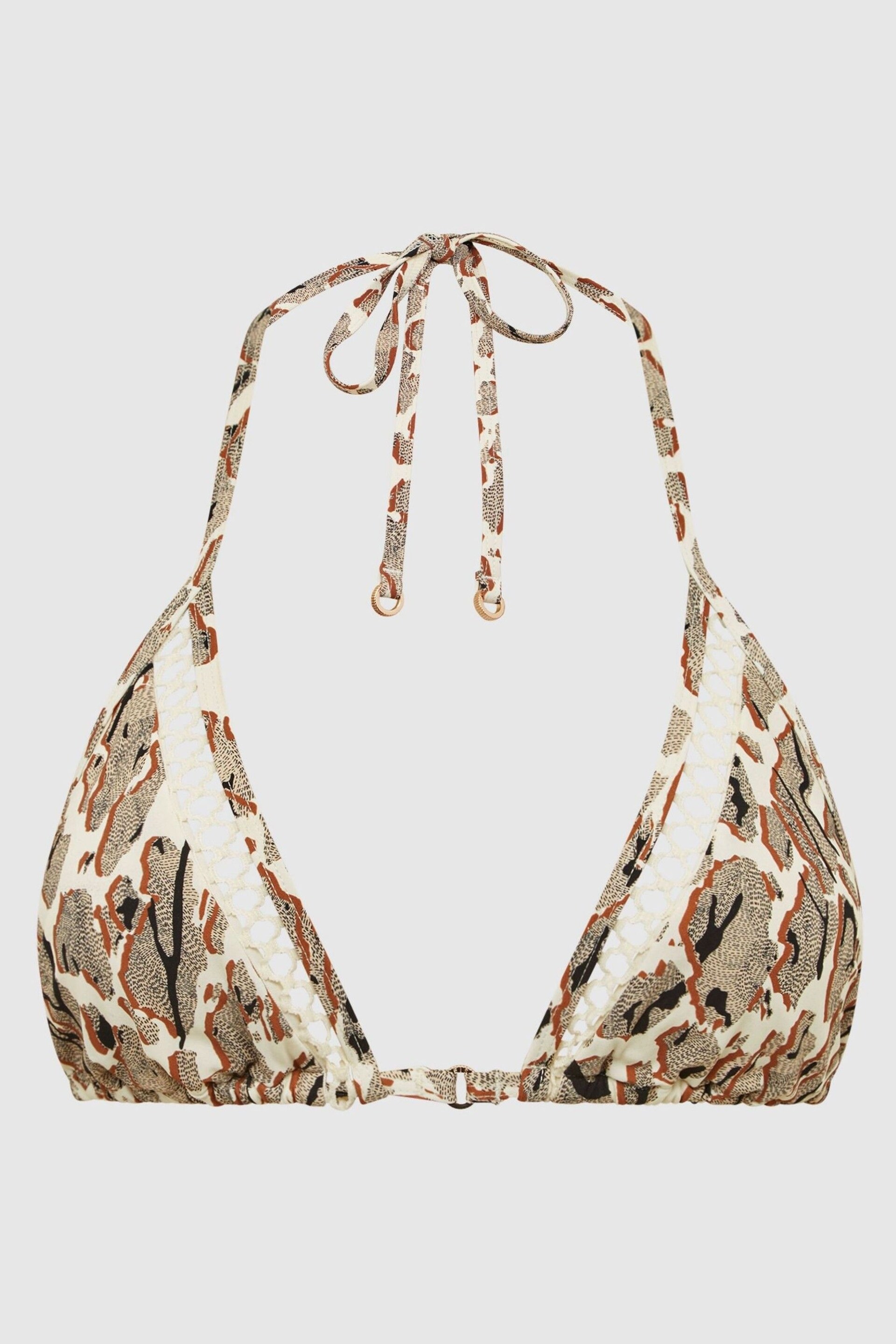 Reiss Brown Print Sheereen Printed Triangle Bikini Top - Image 2 of 5