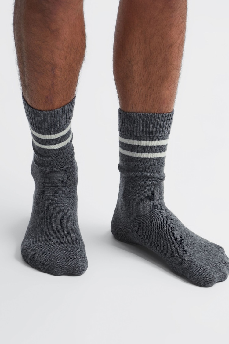 Reiss Grey Melange Alcott Wool Blend Striped Crew Socks - Image 2 of 5