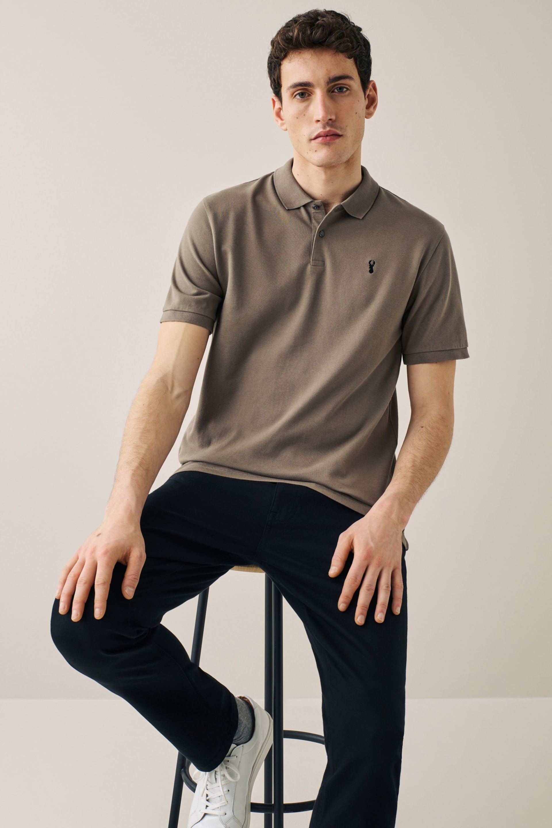 Brown Regular Fit Short Sleeve Pique Polo Shirt - Image 3 of 7