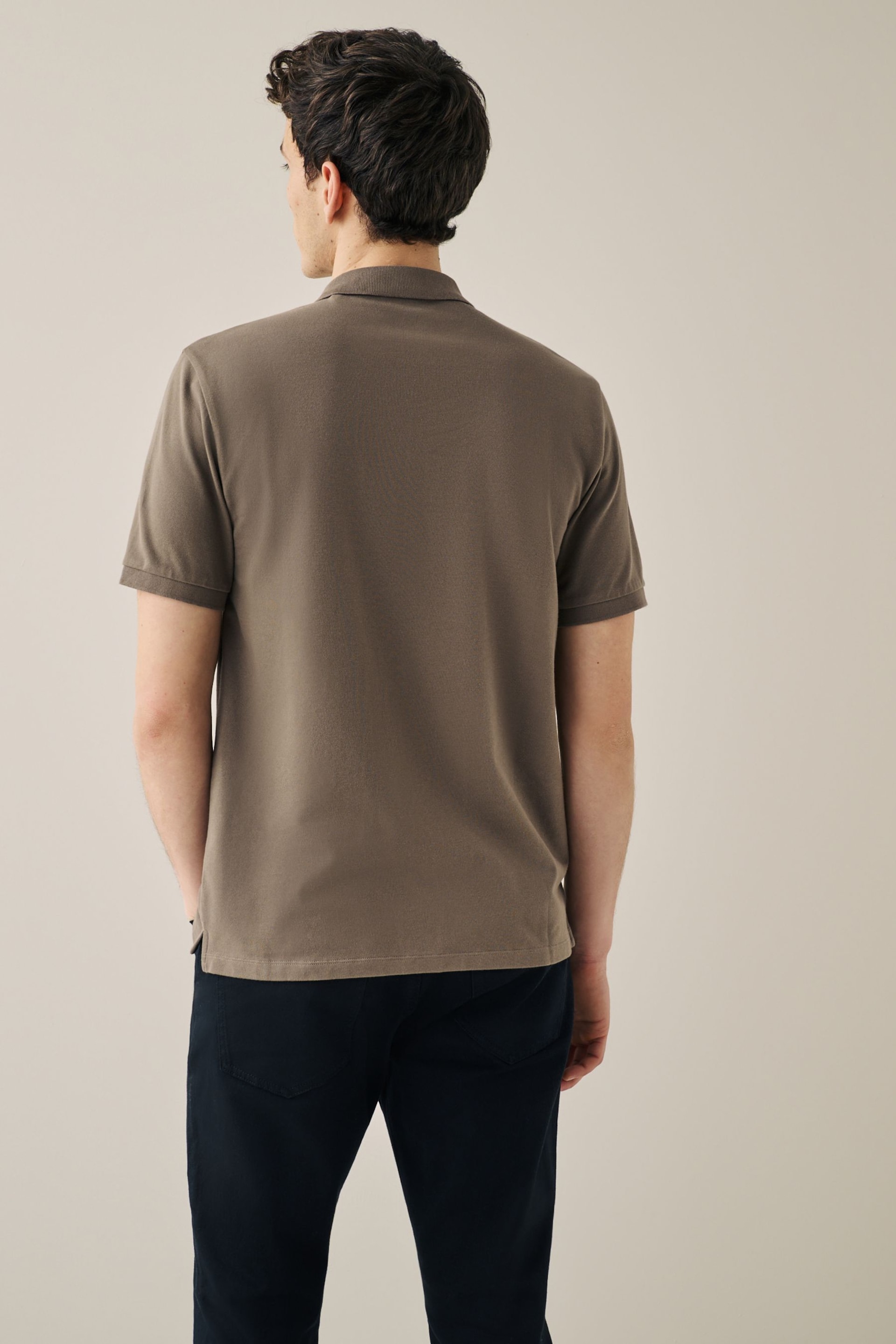 Brown Regular Fit Short Sleeve Pique Polo Shirt - Image 4 of 7