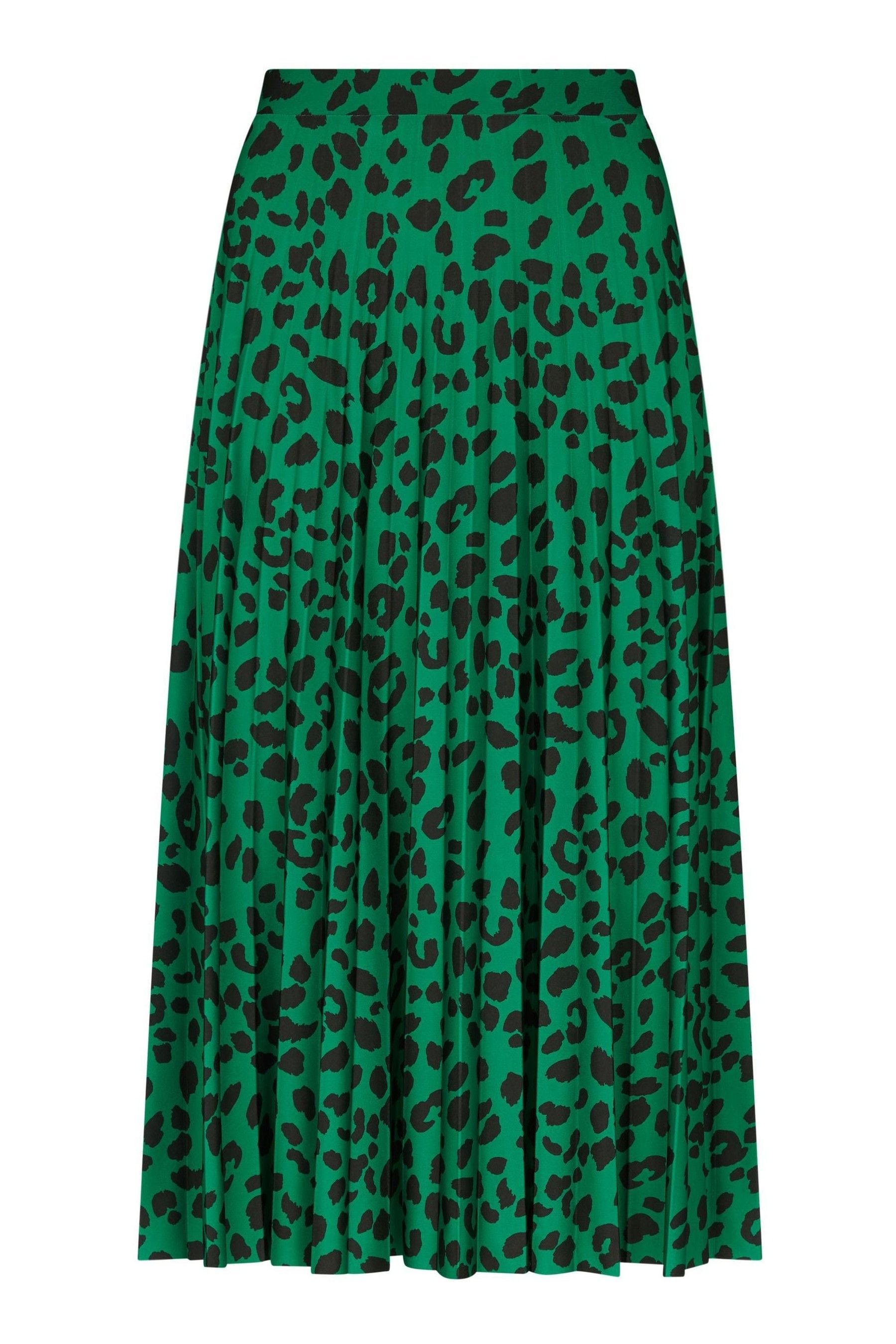 F F Green Animal Print Pleated Skirt
