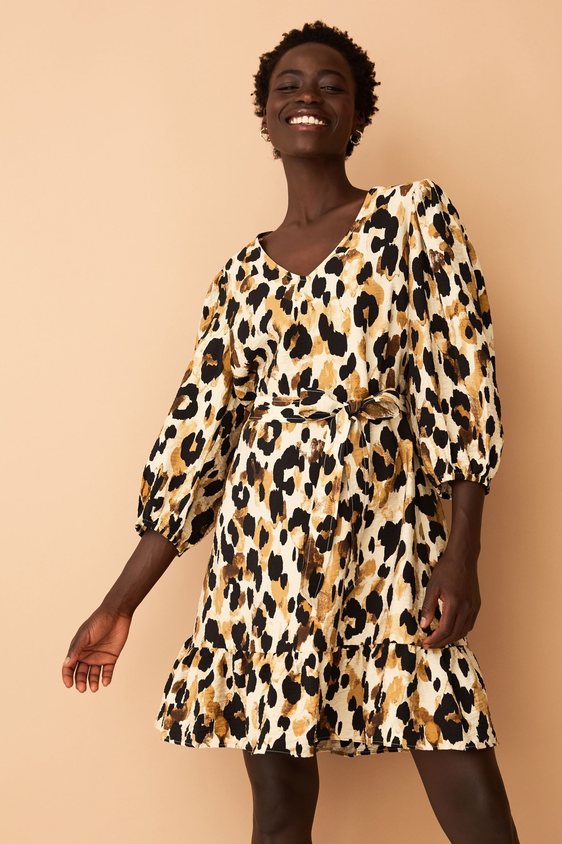 F F Brown Animal Print Mini Dress