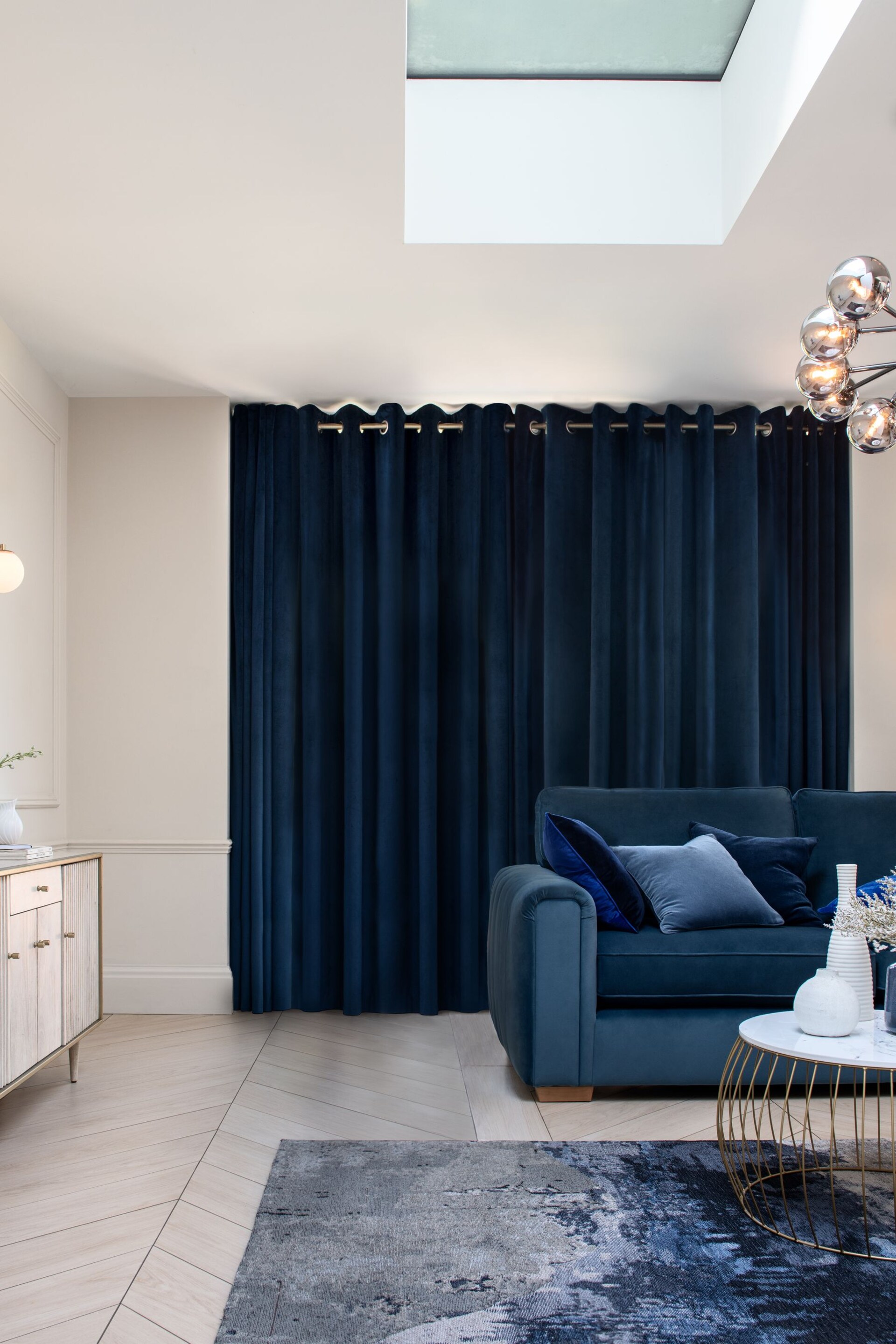 Navy Blue Matte Velvet Blackout/Thermal Eyelet Curtains - Image 6 of 9