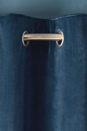 Navy Blue Matte Velvet Blackout/Thermal Eyelet Curtains - Image 7 of 9