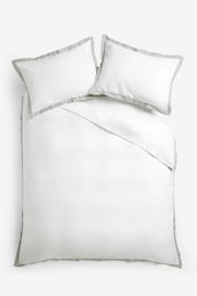 White/Silver Cotton Rich Oxford Duvet Cover and Pillowcase Set - Image 4 of 4