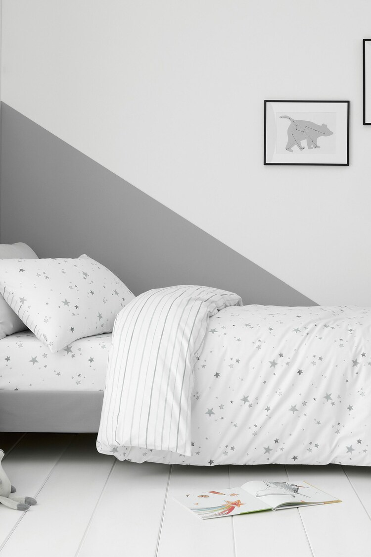 Bianca Grey Kids Stars 100% Cotton Duvet Cover And Pillowcase Set - Image 1 of 5