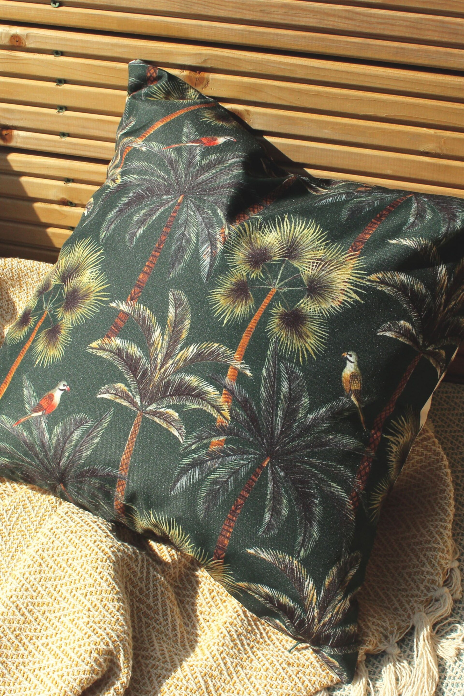 Evans Lichfield Forest Green Palms Outdoor Polyester Filled Cushion - Image 1 of 5