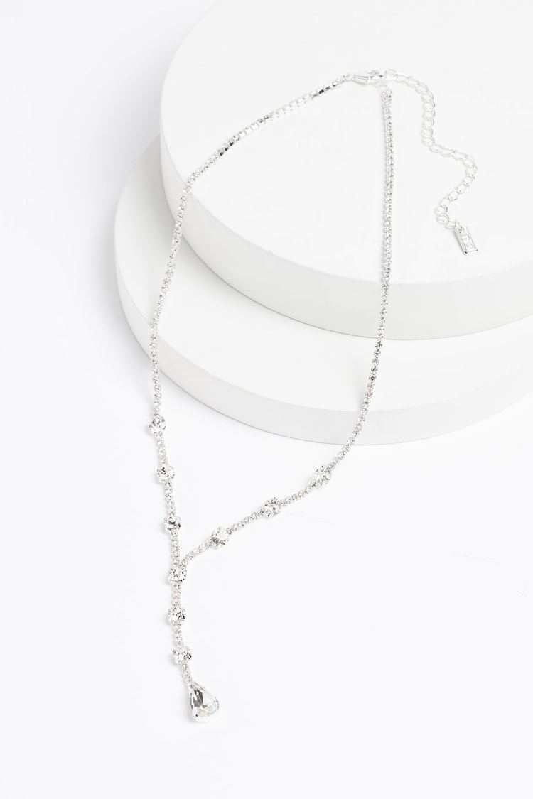 Silver Tone Crystal Y Drop Necklace - Image 3 of 3