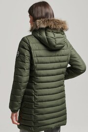 Superdry Green Faux Fur Hooded Mid Length Puffer Jacket - Image 3 of 7