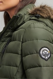 Superdry Green Faux Fur Hooded Mid Length Puffer Jacket - Image 6 of 7