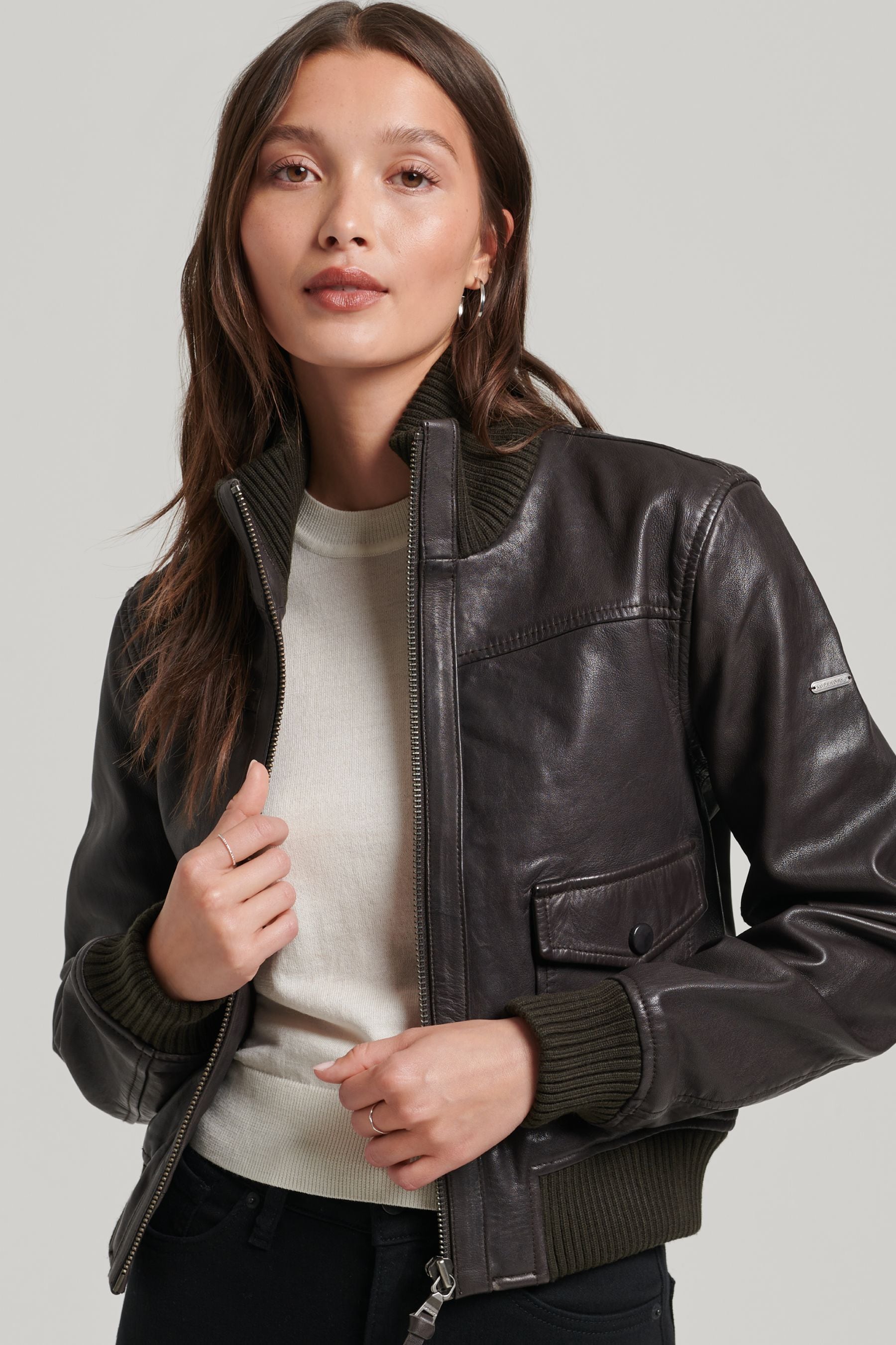 Superdry leather bomber jacket new arrivals