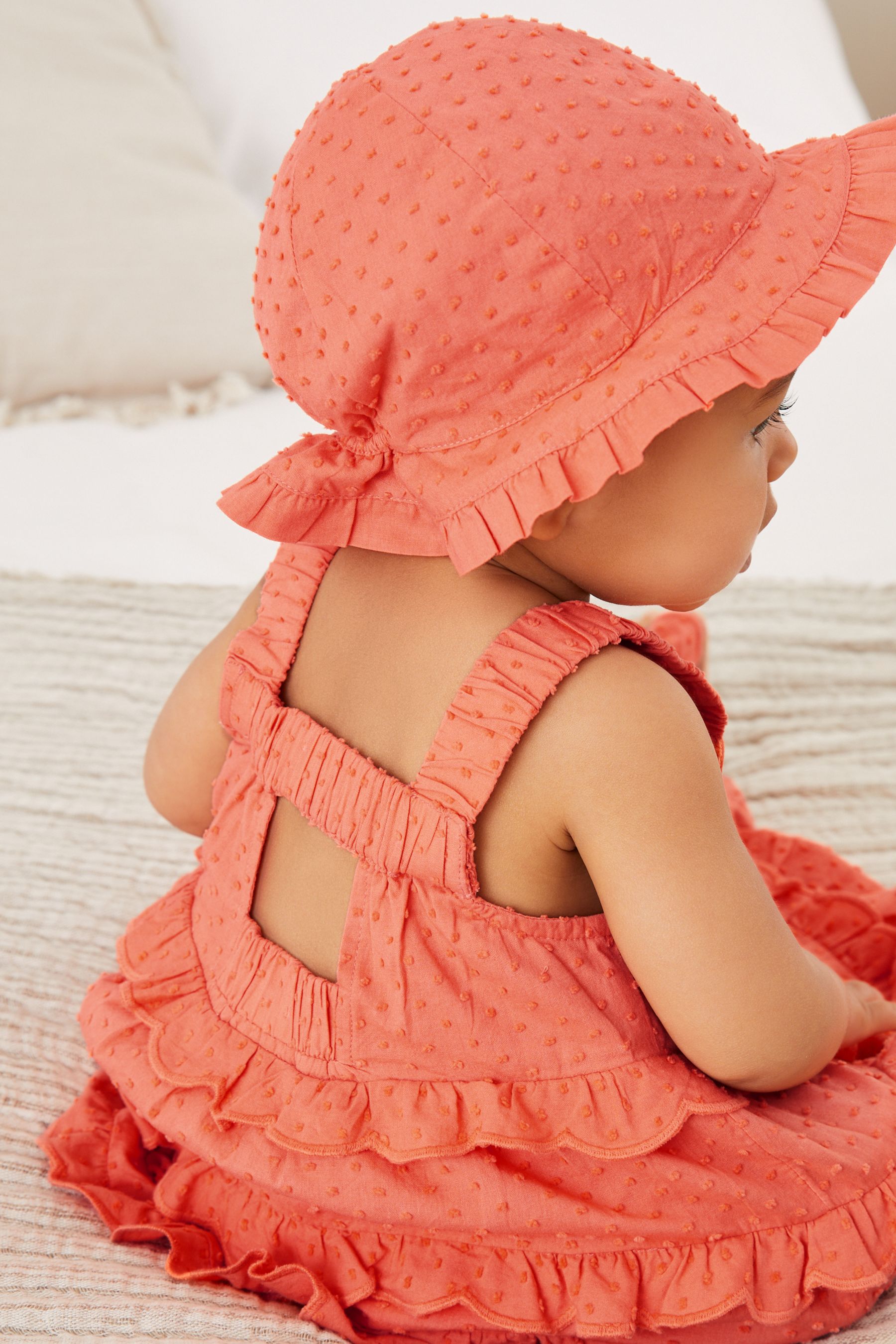 Buy Baker by Ted Baker Baby Girls Coral Orange Tiered Dress And Hat Set from Next Luxembourg