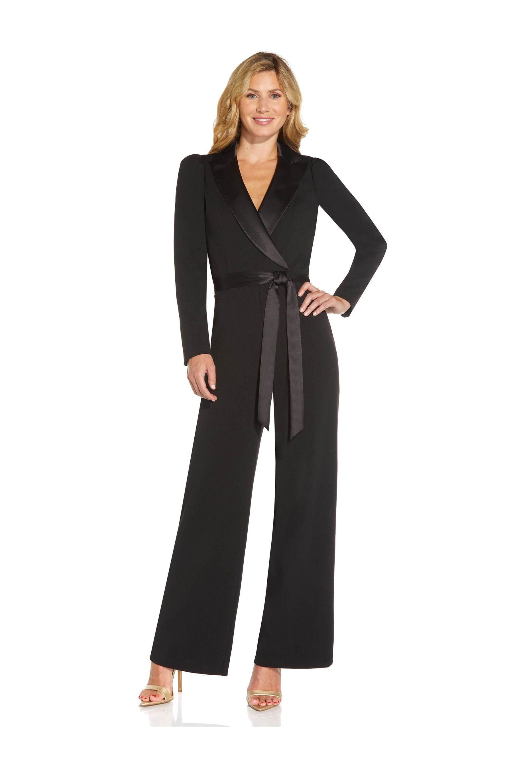Buy Adrianna Papell Womens Black Knit Crepe Tuxedo Jumpsuit from Next Ireland