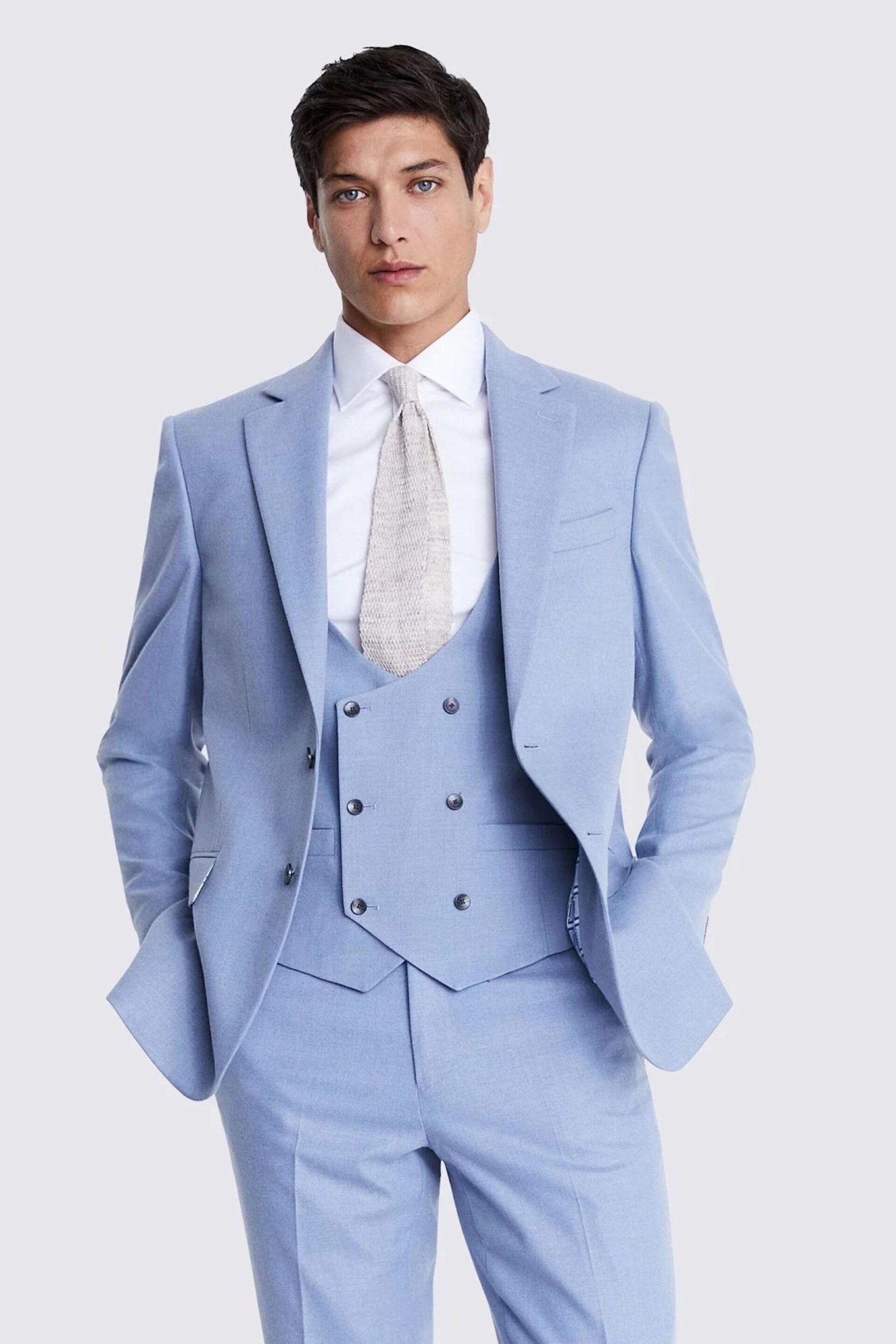 MOSS Light Blue Tailored Fit Flannel Suit Jacket - Image 1 of 7