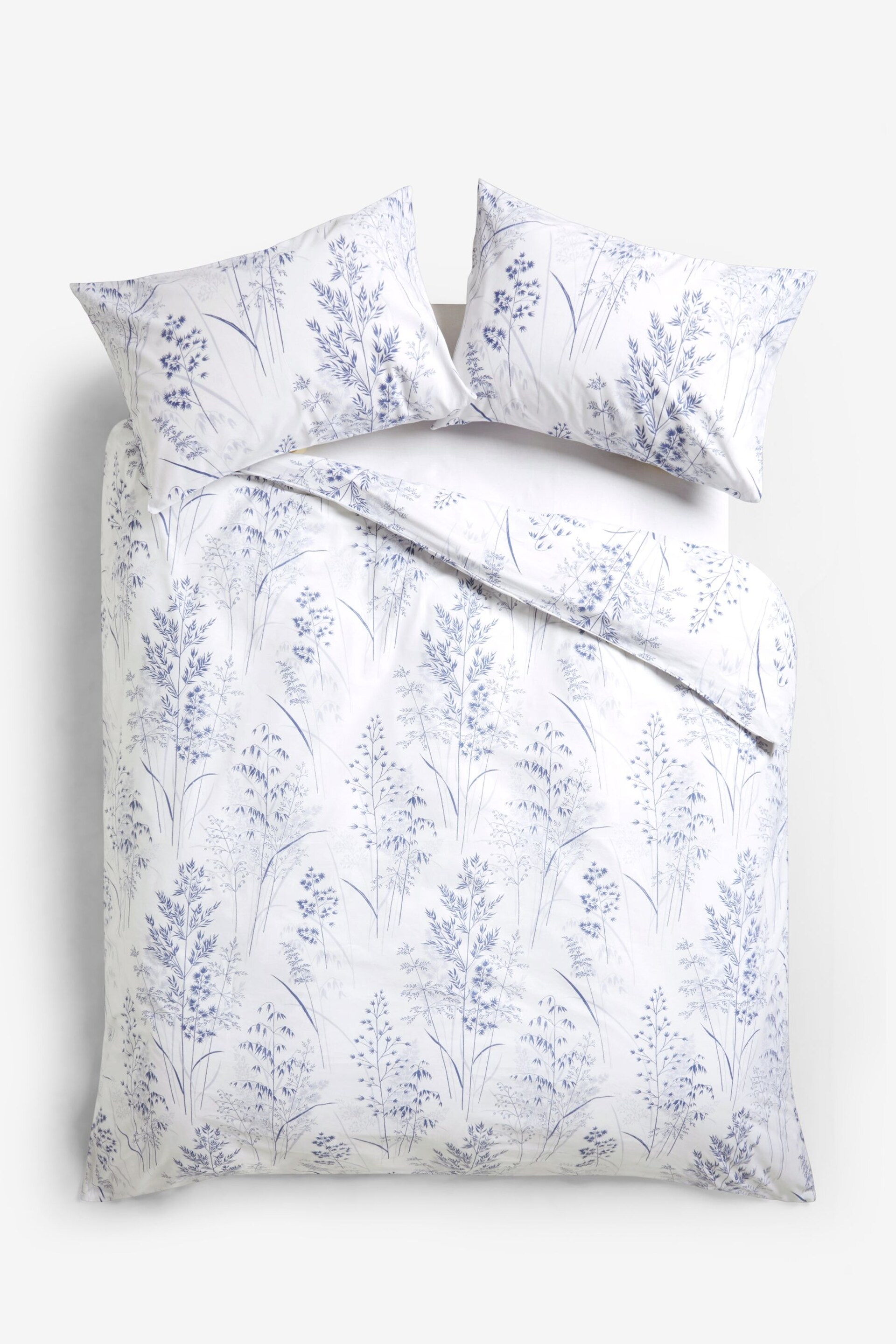 Blue Floral 100% Cotton Printed Duvet Cover and Pillowcase Set - Image 2 of 2