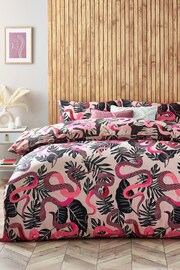 furn. Ruby Pink Serpentine Tropical Reversible Duvet Cover and Pillowcase Set - Image 1 of 3
