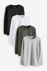 Black/White/Grey Long Sleeve Cosy 100% Cotton T-Shirts 4 Pack (3-16yrs) - Image 1 of 2