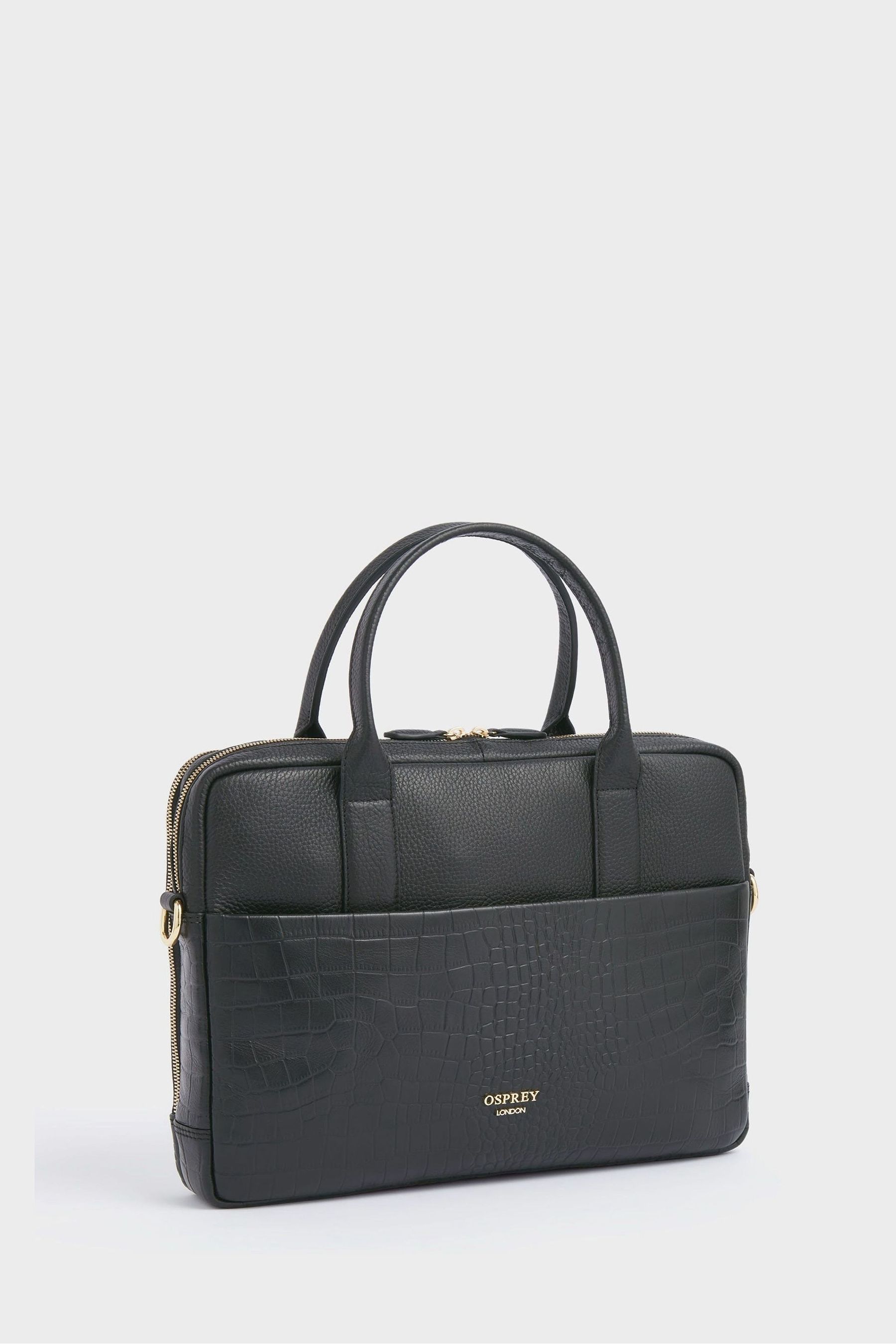 OSPREY LONDON Navy Kellie Croc Grain Leather Laptop Bag