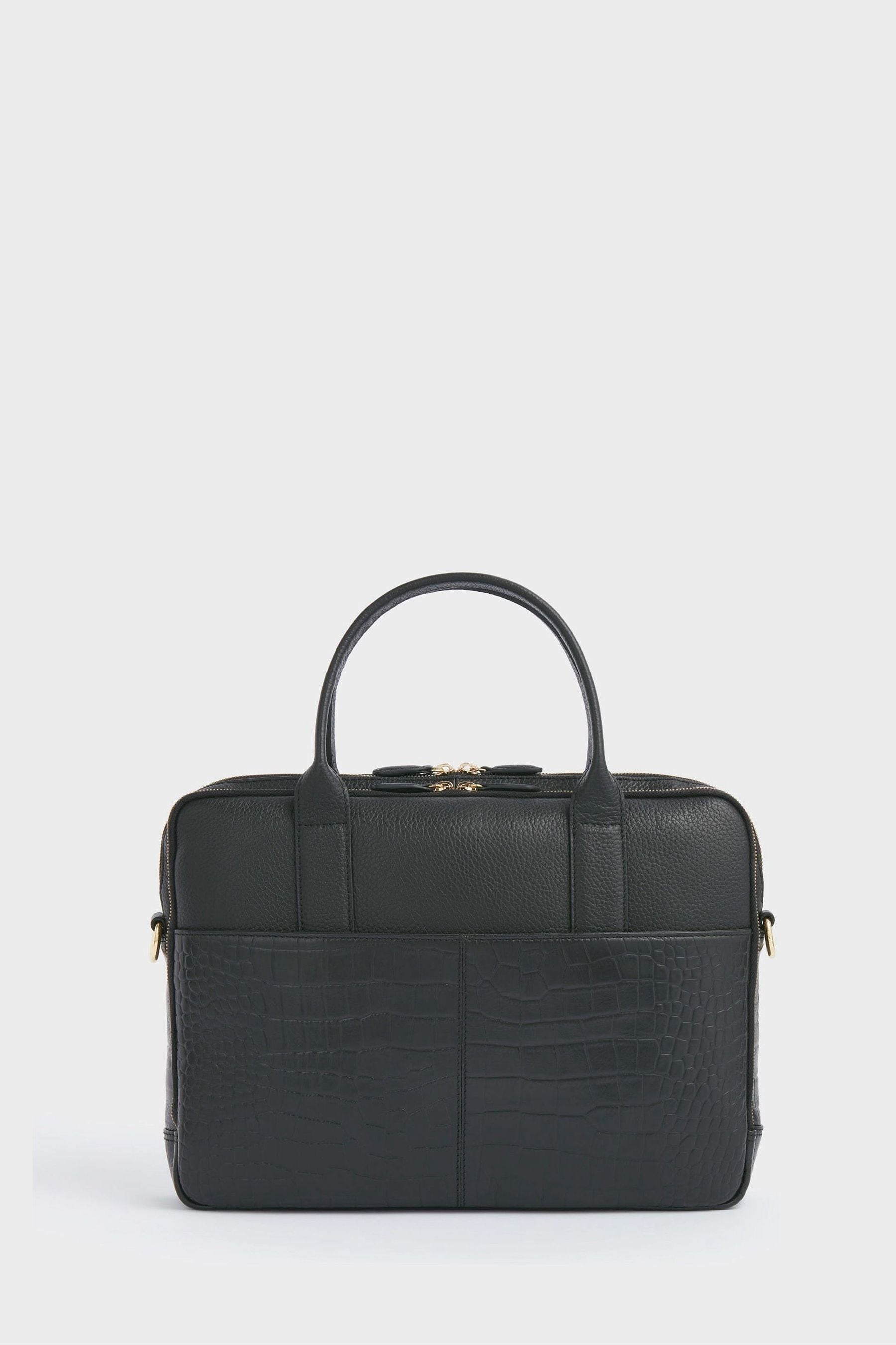 OSPREY LONDON Navy Kellie Croc Grain Leather Laptop Bag