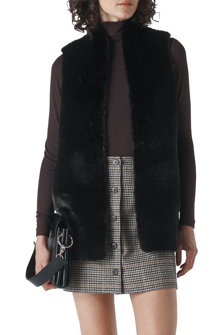 Whistles Black Faux Fur Gilet - Image 1 of 3