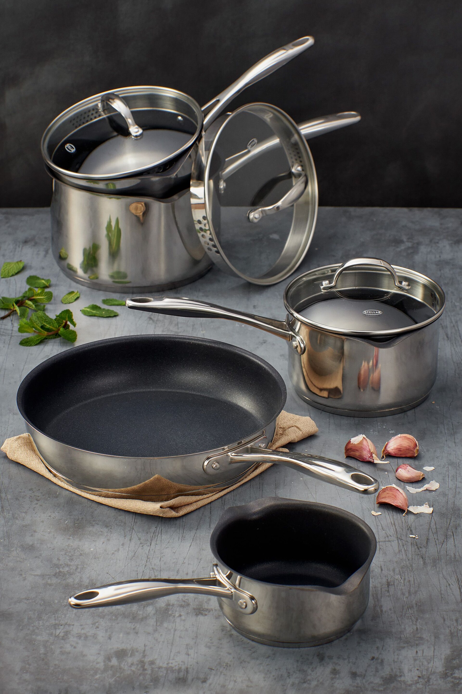 Stellar Silver 7000 5 Piece Non Stick Draining Saucepan Set - Image 1 of 2