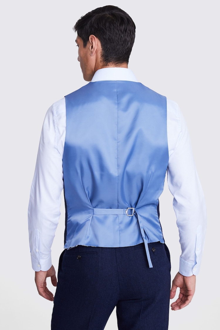 MOSS Blue Tailored Fit Herringbone Suit Waistcoat - Image 2 of 3