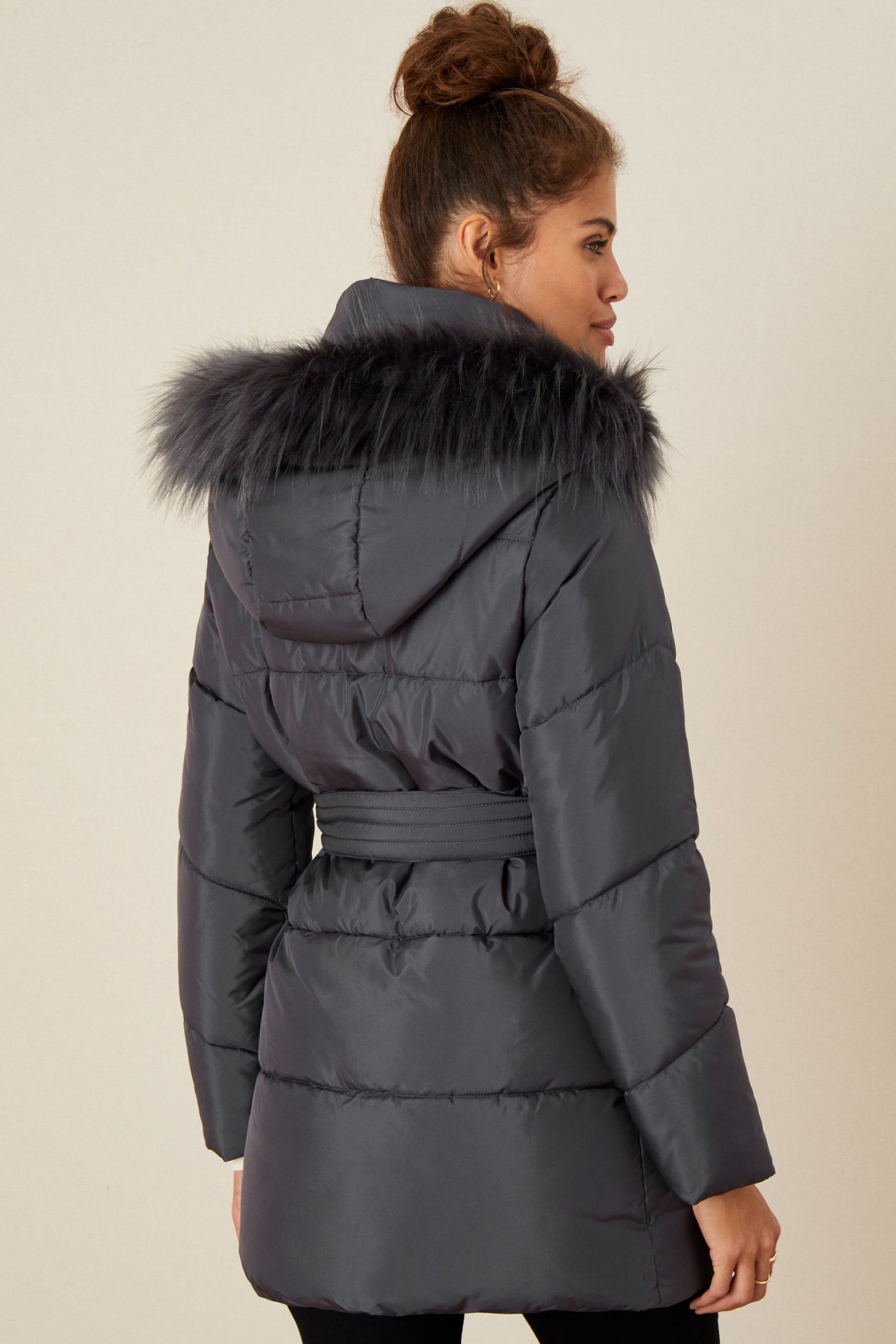 Buy Monsoon Grey Padded Faux Fur Hooded Coat from Next Luxembourg