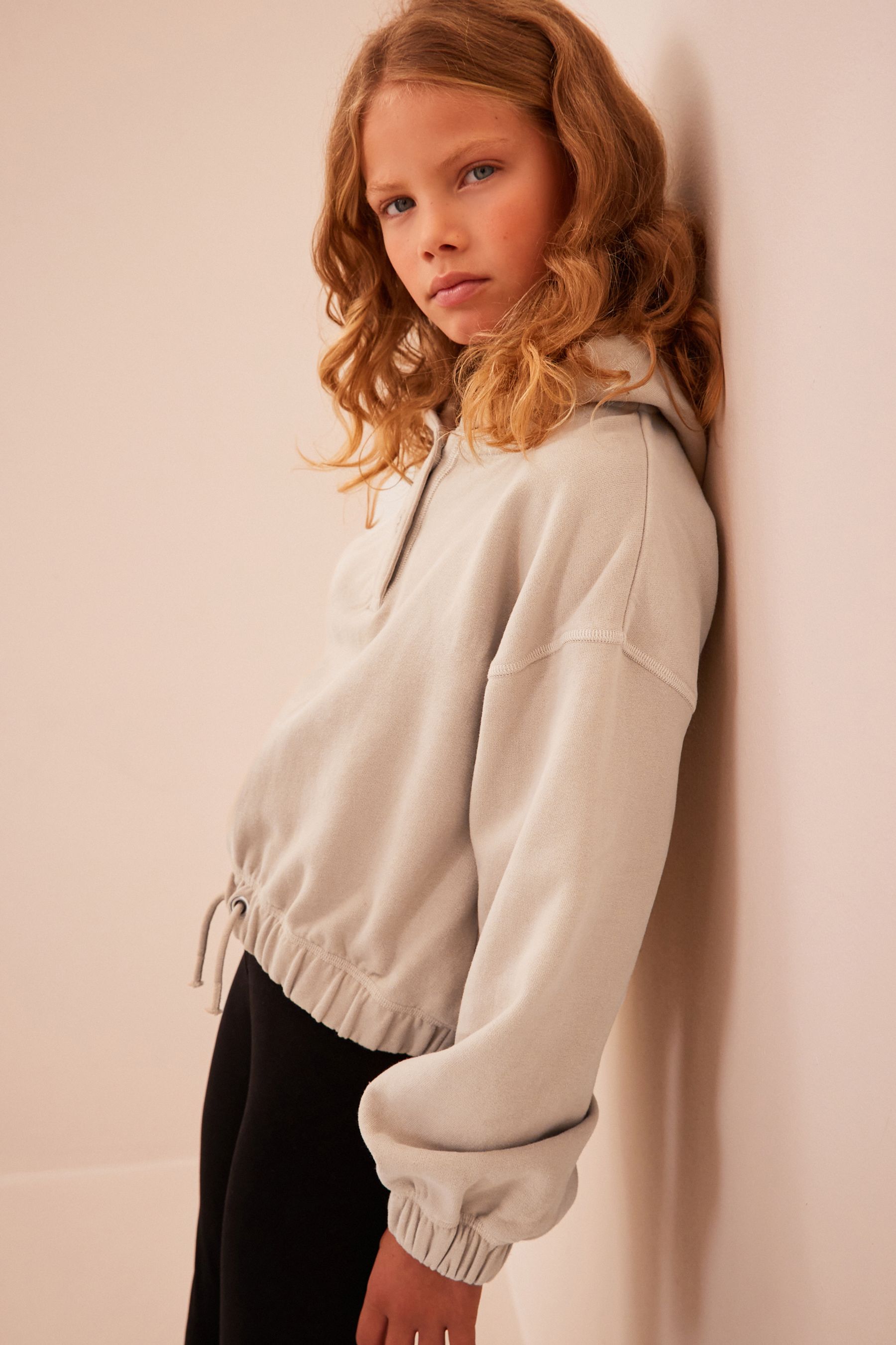 Buy Ecru Cream Cropped Drawstring Waist Hoodie 3 16yrs from Next Luxembourg