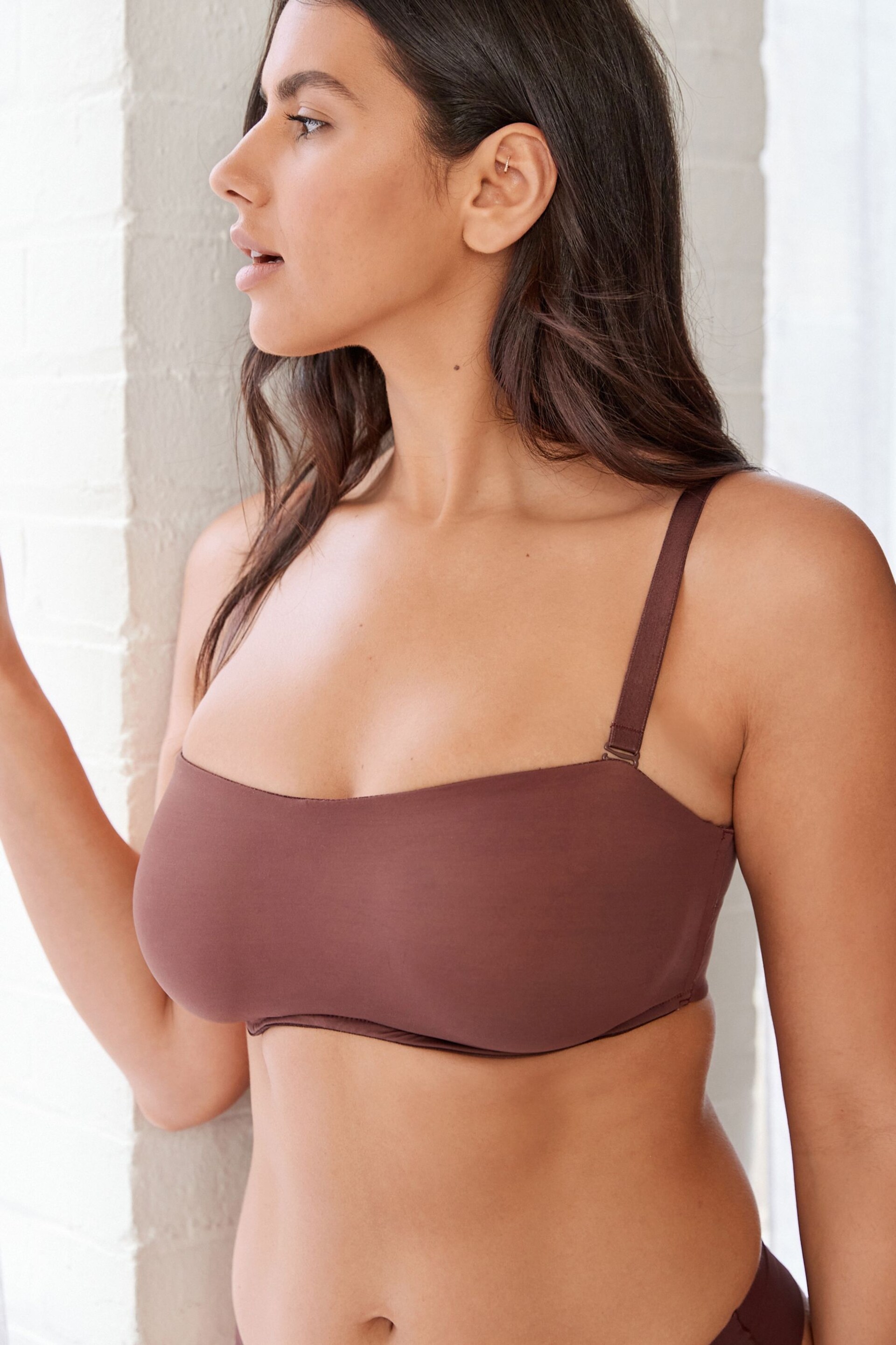 Chocolate Brown DD+ Non Pad Minimise Strapless Bandeau Bra - Image 3 of 5